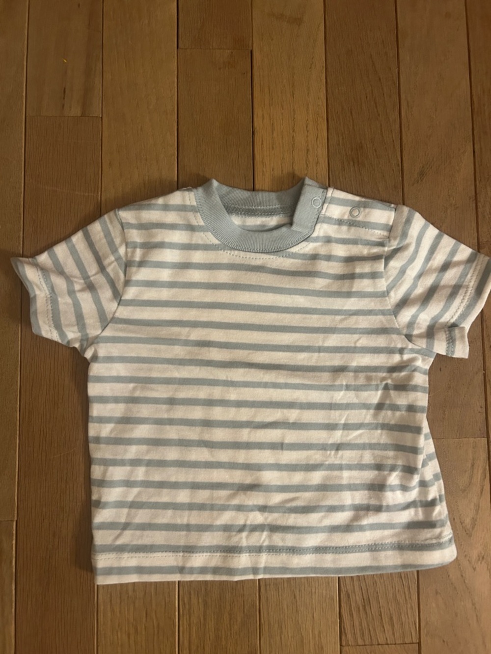 Little Me Short Sleeve Striped Tee - Light Blue & White- 9 Mon